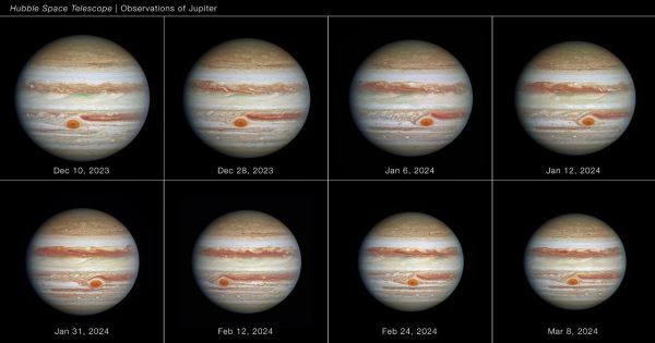 Хаббл наблюдал за Большим красным пятном Юпитера в течение 90 дней, предоставив новую информацию
